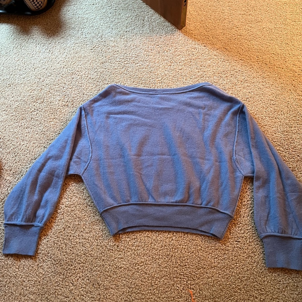 Blue Free People Cropped Cashmere Sweater - Picture 2 of 3